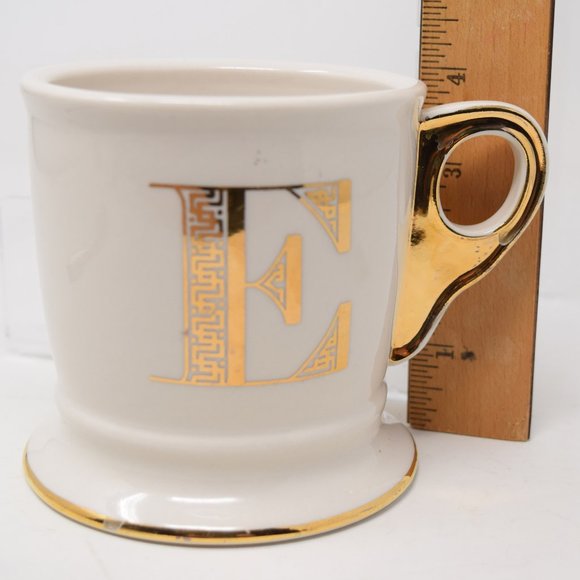 Anthropologie Mug E Initial Gold Trim Shaving Cup Monogram Typeface Boho 14 oz - Picture 13 of 16